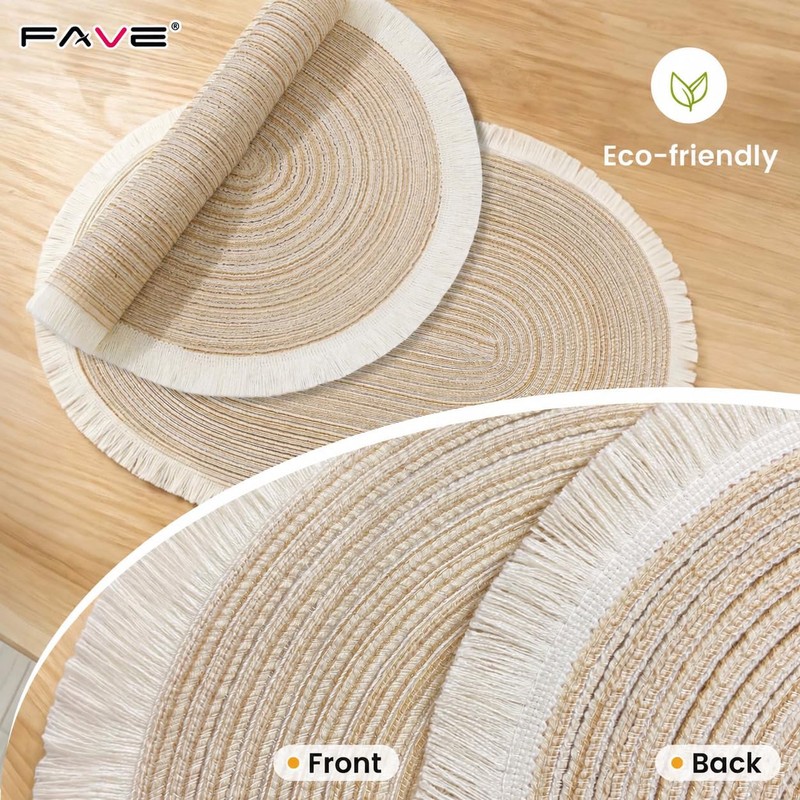 FAVE Boho Oval Woven Placemats Set of 6, Washable Table