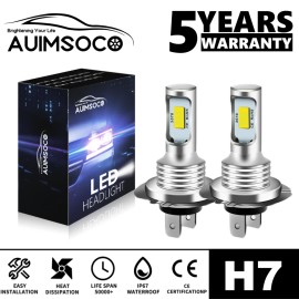 AUIMSOCO 2x H7 LED Headlight Super Bright Bulbs Kit 8000K White 330000LM High Low Beam