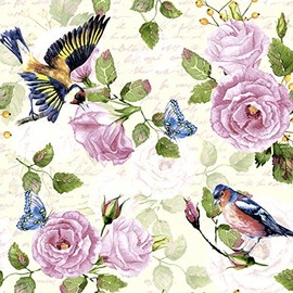 20 Lunch Napkins Birds on Peony 33 cm