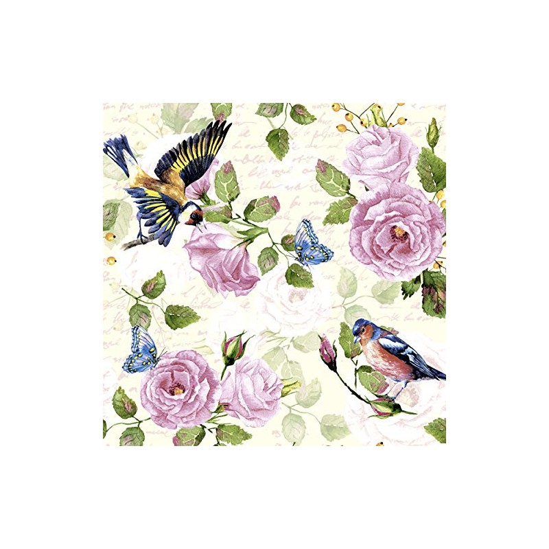 20 Lunch Napkins Birds on Peony 33 cm