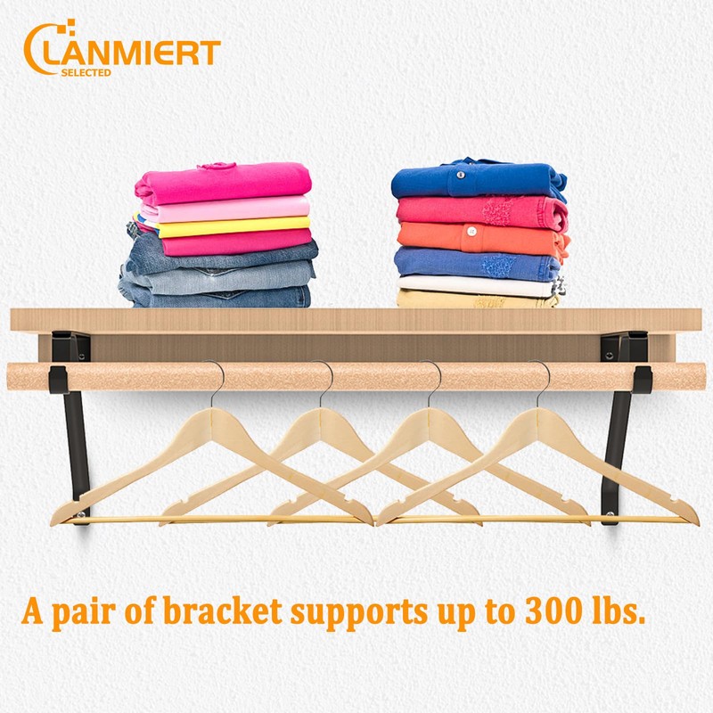 LANMIERT Heavy Duty Closet Rod Bracket, Adjustable Black Closet Shelf