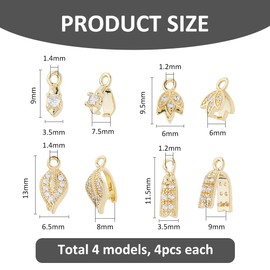 SUPERFINDINGS 16Pcs 4 Styles Gold Pinch Bails Brass Pinch Clip Bail Clasp Buckle Bead Pendant Connectors Ice Pick Pinch Bails Clasps Cubic Zirconia Pinch Clip for Pendant DIY Jewelry Making