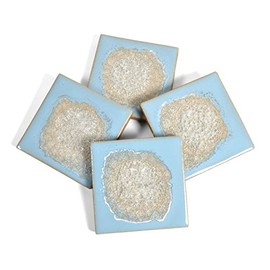 Dock 6 Pottery Coasters with Fused Glass, Pale Sky, Set of 4