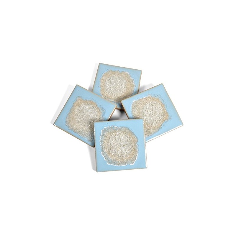 Dock 6 Pottery Coasters with Fused Glass, Pale Sky, Set