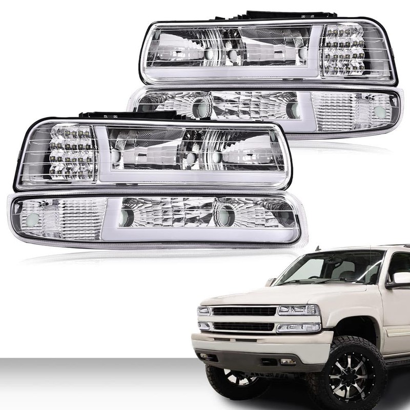 PIT66 LED DRL Headlight Assembly Compatible with 1999-2002 Chevy Silverado