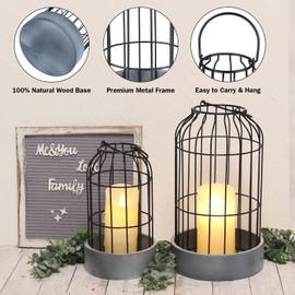 PHIROWN Lantern Decorative Indoor, Set of 2 Rustic Farmhouse Candle Lantern Decor, Modern Metal Candle Holder with Fake Faux Plants for Home Living Room Dining Table Fireplace Mantle