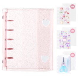 Sticker Pad, M5 Size, Includes 20 Refills, 2 Zippered Pockets, and 2 Underlayment Sheets, Transparent, Girls' Plastan, 5 Holes, Mini, Clear Binder, 3-Layer Structure, Polypropylene Sheet, Card Pocket