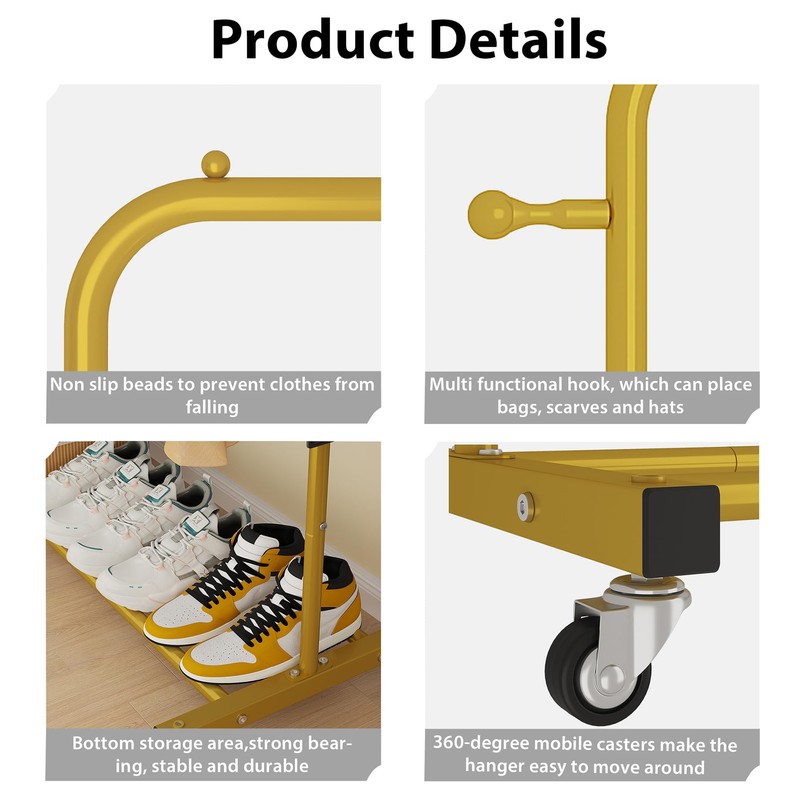 Sywhitta Clothing Rack on Wheels with Storage Shelf & Sturdy