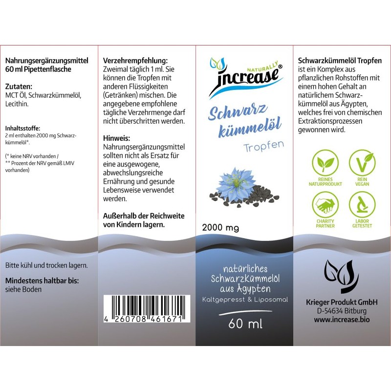 Liposomale Schwarzkümmelöl Tropfen hochdosiert - (60.000mg Schwarzkümmel pro Packung) 2000mg
