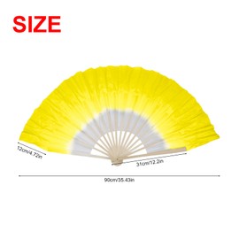Andux Belly Dance Silk Short Fan Veil Square Dance Fan Dance Performance Gradient Color WDSZ-01 (Yellow)