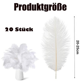 ARROMI Pack of 20 Ostrich Feathers, White Feathers, White Feathers for Crafts, Soft Feathers, White, 20-25 cm Feather Decorative Feathers, DIY Craft Accessories for Wedding Decoration, Party, Table