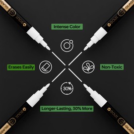 YEOUX Dry Erase Markers for Glass Board | No Residue | Whiteboard Markers | 1mm Ultra-Fine Tip Liquid Chalk Markers 4 Pack (White)