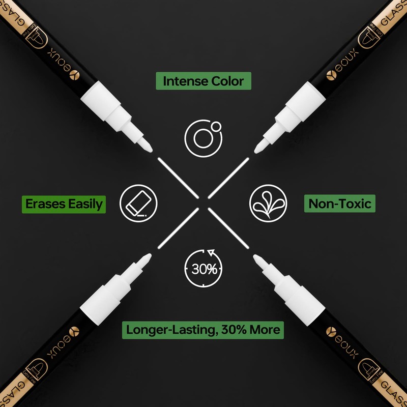 YEOUX Dry Erase Markers for Glass Board, 4 Pack (White)