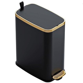 Small Bathroom Trash Can with Lid Soft Close-5L/1.3 Gal Slim Garbage Can-Metal Step Wastebasket-Rectangle Narrow Waste Bin for Office, Bedroom, Toilet, Live Room-Green - Color: A-Black, Size: 1.3 Gallon