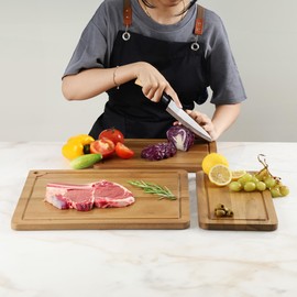 Sango Atelier Acacia Wood 3-Piece Cutting Board Set with Straight Edge and Comfortable Handles- Reversible & Durable Kitchen Chopping Boards for Meat, Vegetables and Serving Appetizers