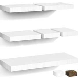 HOLENGS White Floating Shelves for Wall Set of 6, Wood Wall Shelves with Invisible Bracket, Wall Mounted Shelf with Invisible Bracket for Display Pictures Office Living Room Decor Storage 4 8 16 Inch