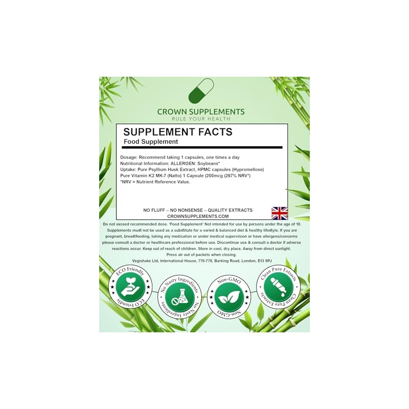 Pure Vitamin K2 MK-7 Capsules | Clean Supplements | Crown