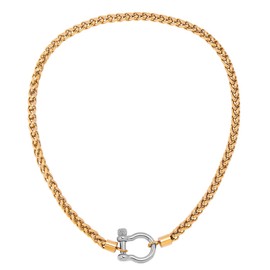 Wolentty Heavy Screw Anchor Shackle Wheat Necklace 18.5" Foxtail Chain Gift for Valentine's Day (Silver/Gold)