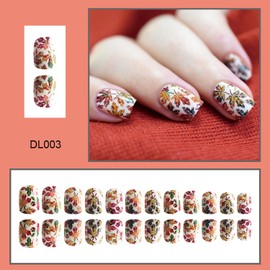 24Pcs Fall Leaves Press on Nails Thanksgiving Fake Nails Short Square Glue on Nails Glossy Full Cover False Nail Tips Cute Maple Leaf Acrylic Press ons Fall Manicure Decorations for Women and Girls