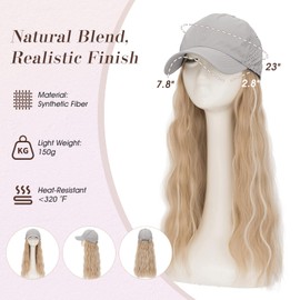 Hat Wig for Women, Wig Cap with Hair Attached,Quick-drying Baseball Wigs Cap for Women,Lightweight,Airy & Adjustable Light Gray Hat with Hair Wavy 18" #P17 Light Honey Blonde