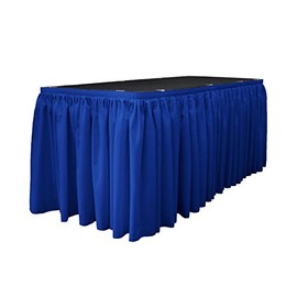 LA Linen Polyester Poplin Table Skirt for Rectangle Tables, Pleat Fabric for Wedding Banquet Trade Show, 30-Foot by 29-Inch Long with 15 L-Clips, Royal Blue