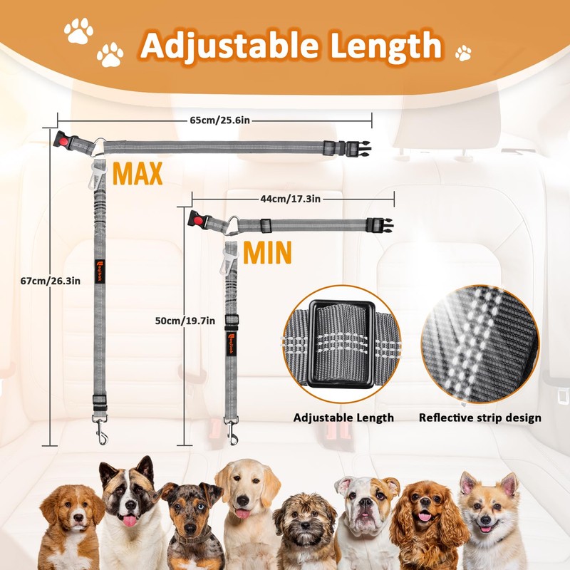Removable Dog Seat Belt Harness for Car, 3 in 1
