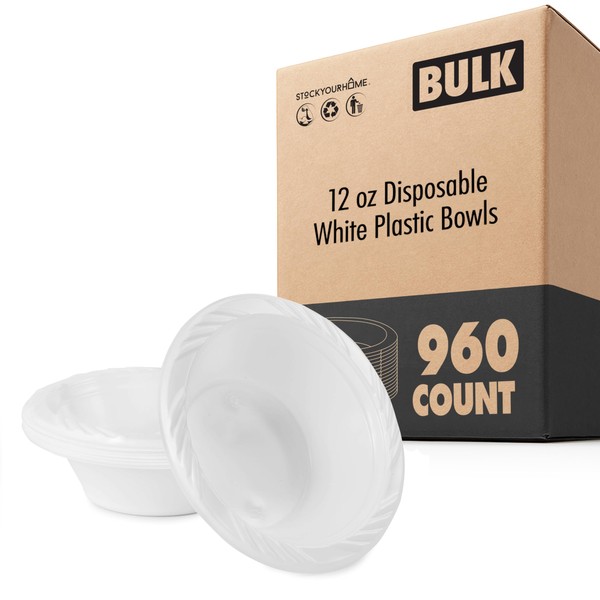 Stock Your Home 12 oz Elegant White Plastic Bowls (960