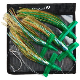 OCEAN CAT 7" Soft Bird Head Daisy Chain Fishing Teaser Bait Trolling Lure Double Skirted for Saltwater Fishing with Rigged Hook 6/0 for Mahi, Tuna, Wahoo and More (Bird Head-7 inch-Green)