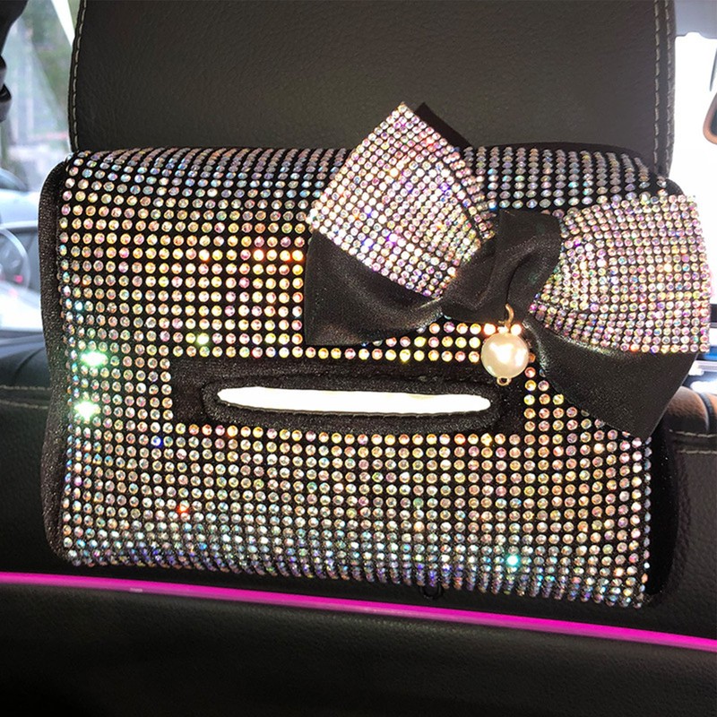 Rhinestones Car Tissue Holder Fashion Clip On Universal Backseat Tissue
