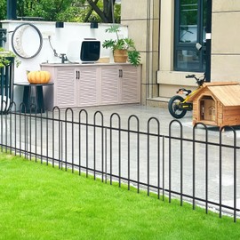 FOREHOGAR Metal Garden Fence 24 in H x 16 ft L, No dig Garden Border Yard Fencing, Dog Fence Outdoor Temporary Animal Barrier for Flower Bed Lawn and Patio, 8 Panels + 9 Stakes Black