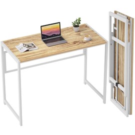 GreenForest Folding Desk for Small Spaces, 35.4 in No-Assembly Small Computer Desk for Home Office, Space Saving Foldable Table Study Office Desk, Oak White