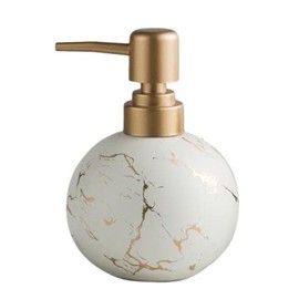 Gold Soap Dispenser for Bathroom or Kitchen, Cute Marble Round Ceramic Lotion Bottle, Rust-Free Pump(White)