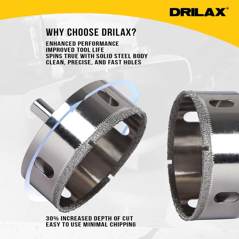 Drilax 2-7/8 inch Diamond Hole Saw Drill Bit Ceramic, Porcelain