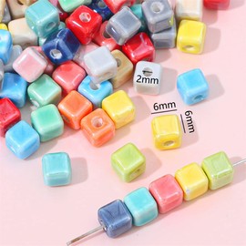 50 Pcs Ceramic Cube Shaped Beads Loose Spacer Porcelain Beads for Jewelry Bracelet Necklace DIY Craft Making, Mixed Color (6mm)