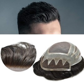 Lyrical Hair Hair system European Remy hair replacement Natural hairine, 8" x 10" human hair toupee men hair piece. #1B off Black (8"*10'', 1B off black)