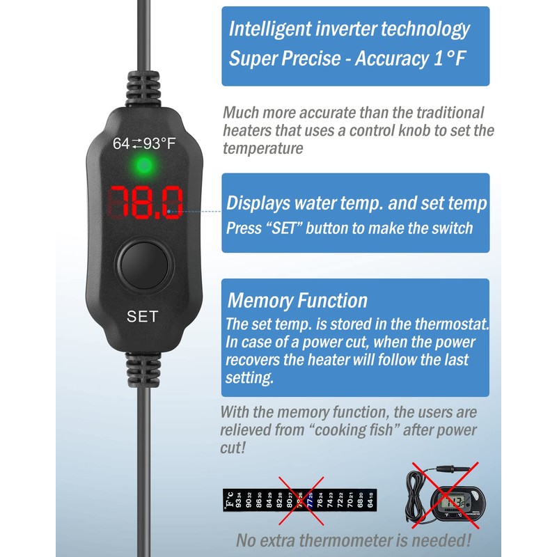 AquaMiracle Adjustable 20W Small Aquarium Heater Submersible Fish Tank Heater