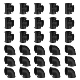 Home TZH 1" Black Pipe Tee & Elbow, 30 Pack Threaded Cast Iron Pipe Fitting Elbow/Tee for Steampunk Vintage DIY Pipe Decor Project/Furniture/Shelving Decoration (1", Black, (15 Elbows, 15 Tees))