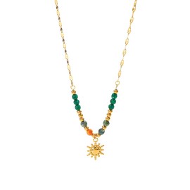 Boho Sun Beaded Pendant Necklace for Women 18K Gold Plated Bohemian Vintage Sunshine Choker Necklaces Minimalist Sunburst Colorful Jade Ball Adjustable Link Chain Dainty Celestial Jewelry Gifts