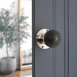 Infinity Decor Pair of Ebonised Wood Beehive Mortice Rim Door Knobs Set 55mm Wooden Handles – Suitable for Interior & Exterior Doors (Polished Nickel)