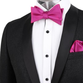 Alizeal Mens 2pcs Solid Self-tied Bow Tie and Pocket Square Set, Magenta