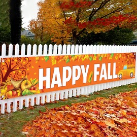 KatchOn, Happy Thanksgiving Yard Banner - Xtralarge, 120x20 Inch | Thanksgiving Banner Outdoor, Thanksgiving Outdoor Decorations | Thanksgiving Yard Signs Backdrop for Thanksgiving Yard Decorations