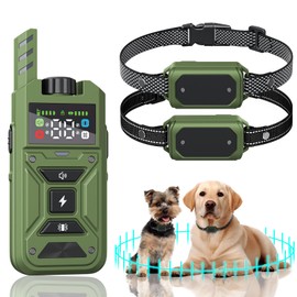 Wireless Dog Fence & Training Collar – Waterproof Electric Fence System with Remote, Pet Containment, Adjustable Range 33–1000ft, Safe Shock/Vibration/Beep Modes (Green with 2 Collars)