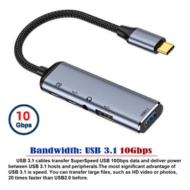 NFHK Adaptador multipuerto USB-C tipo C a audio de 3,5 mm Dual USB 3.0 HUB con puerto de alimentación PD hembra de 100 W