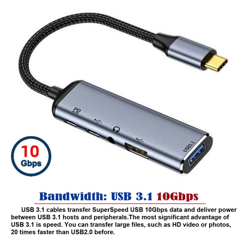 NFHK Adaptador multipuerto USB-C tipo C a audio de 3,5
