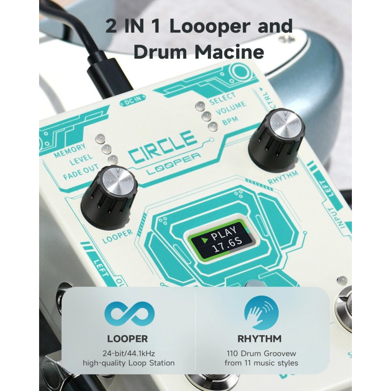Donner Circle Looper Effects Pedal Drum With Machine Tempo 40