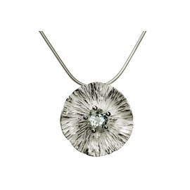 SILBERMOOS 925 Sterling Silver Lotus Leaf Structure with White Topaz Pendant with Snake Chain of 45cm, Sterling Silver, White Topaz