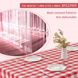 BALCONY & FALCON Gingham Tablecloth Rectangle – Reversible, Water-Resistant, Machine Washable Cotton Blend Checkered Table Cloth for Dining, Picnic, BBQ, Easter, Party Decor (Red White, 145x300cm)