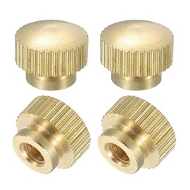 sourcing map Knurled Thumb Nuts, 4Pcs M4 x D10mm x H8mm Brass High Head Blind Hole with Collar High Head Blind Hole Round Knobs Fasteners for 3D Printer Parts, Machine Tools