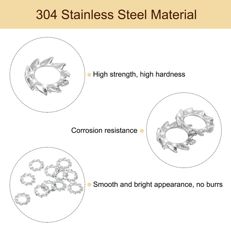 sourcing map 40Pcs External Tooth Washers, M3 304 Stainless Steel