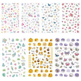 Yarlilyan 7 Sheets Butterfly Bees Kids Nail Sticker for Little Girls Women, DIY 3D Nail Art Decals Polish Self Adhesive Nail Decor Set, 2.4 inches x 3.6 inches , Yarlilyan-Nail-15
